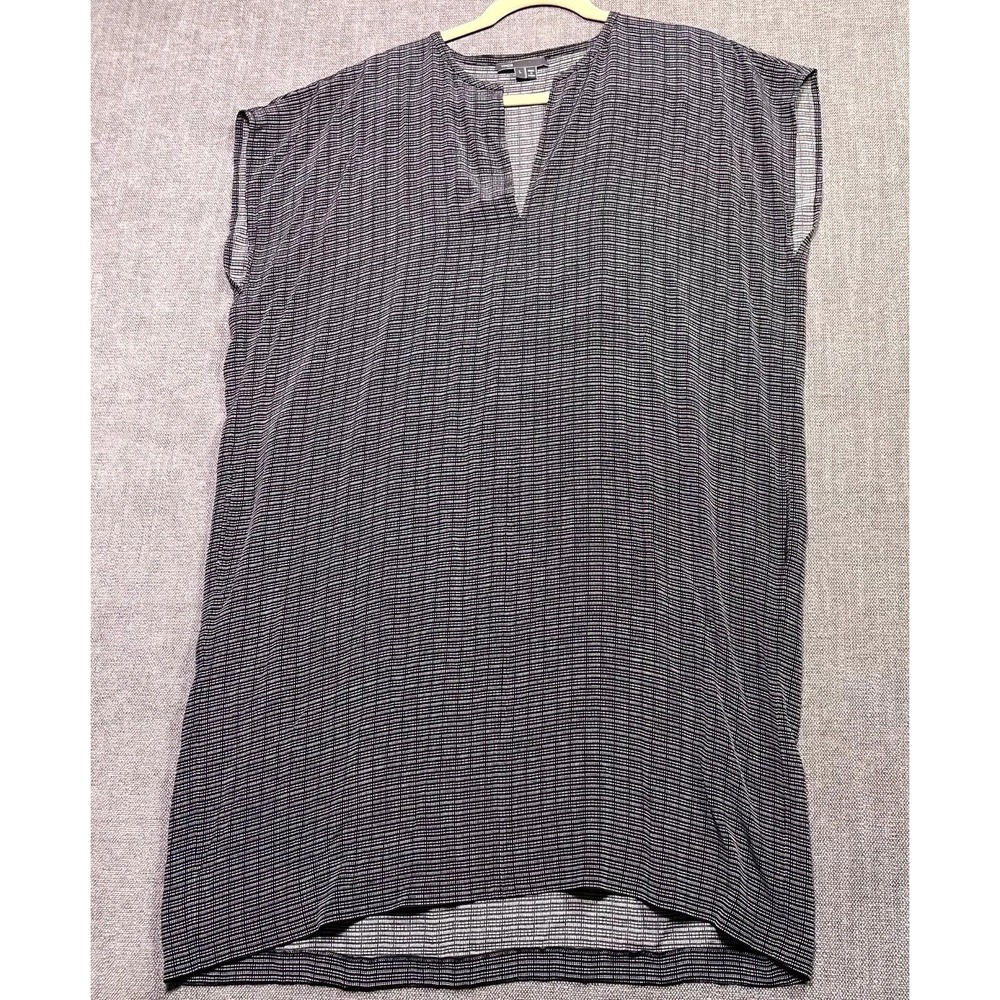 Vince Gray Polka Dot Shift Dress Womens Large V-Neck Sleeveless Pockets